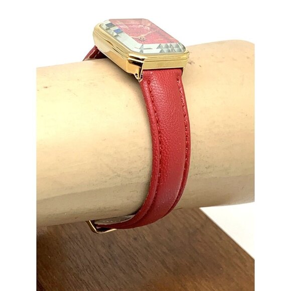 Steve Madden Women's Watch SM/1030 Quartz Rectangle Gold Red Dial Leathe… - Picture 11 of 13